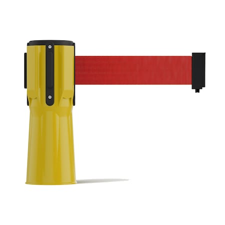 Montour Line Retractable Belt Barrier Cone Mount Yellow Case 11ft. Red Belt CM115-YW-RD-110